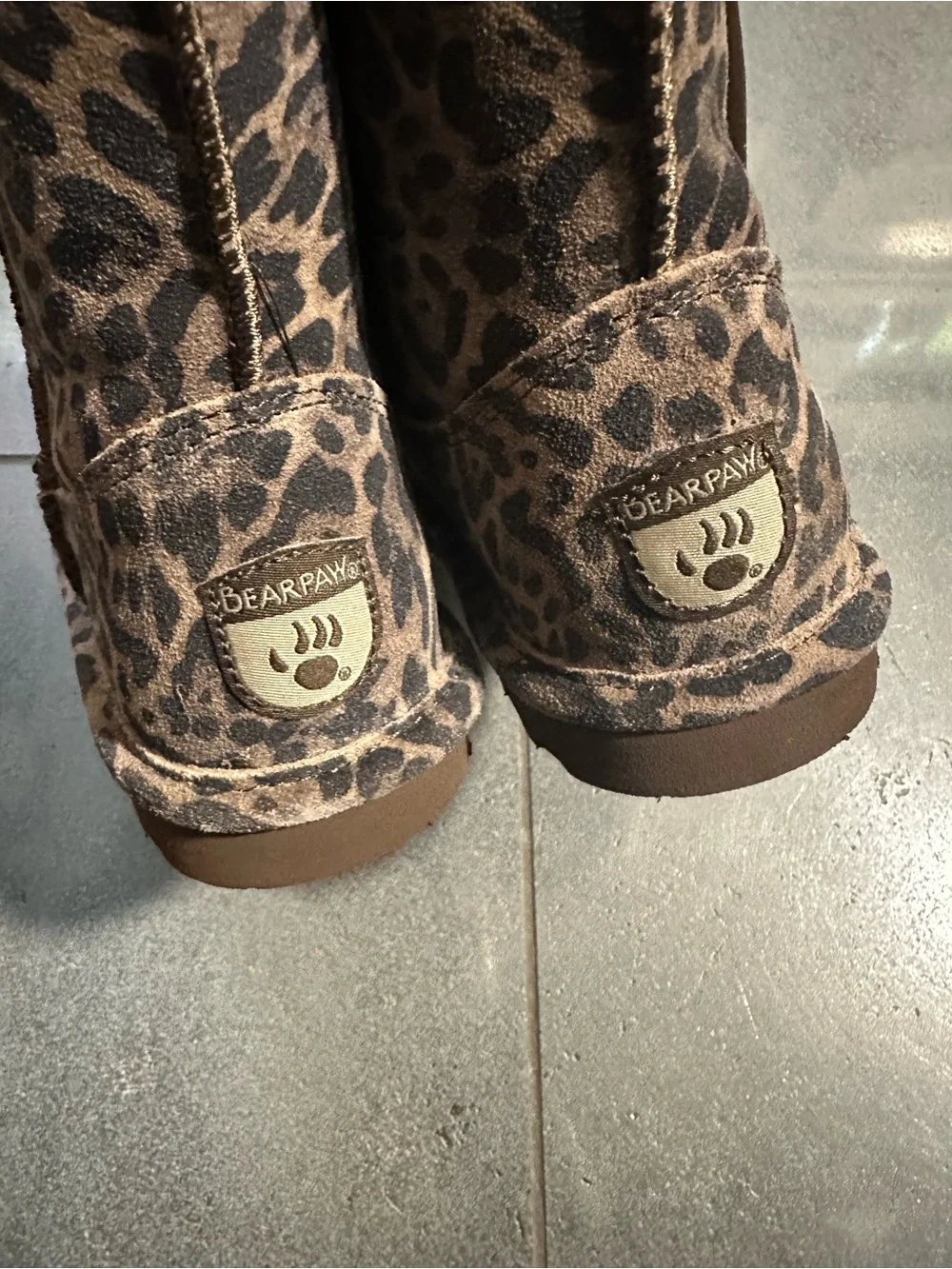 Bearpaw 11c Girls Elle Zip Up Leopard Boots Leather Wool